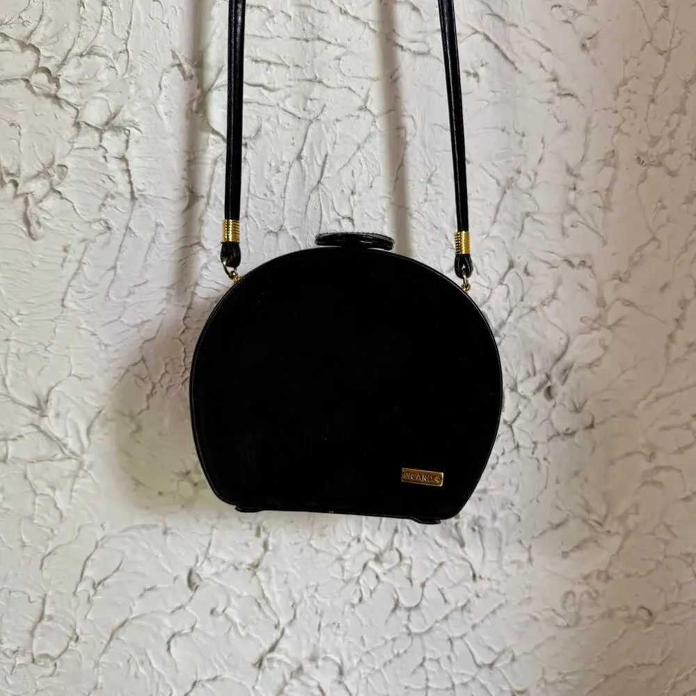 Vintage Picard Black Leather Crossbody Bag Small Structured Purse Gold Tone - Picture 7 of 9